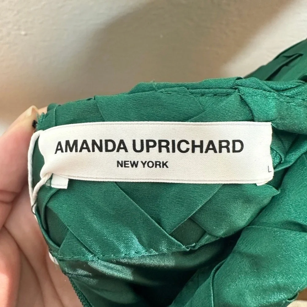 Amanda Uprichard Hope Skirt in Dark Green Basketweave NWT‎ Satin Size L